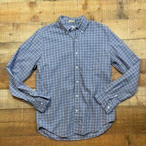 J. Crew Blue/White Cotton Linen Twill Slim Fit Shirt size Medium